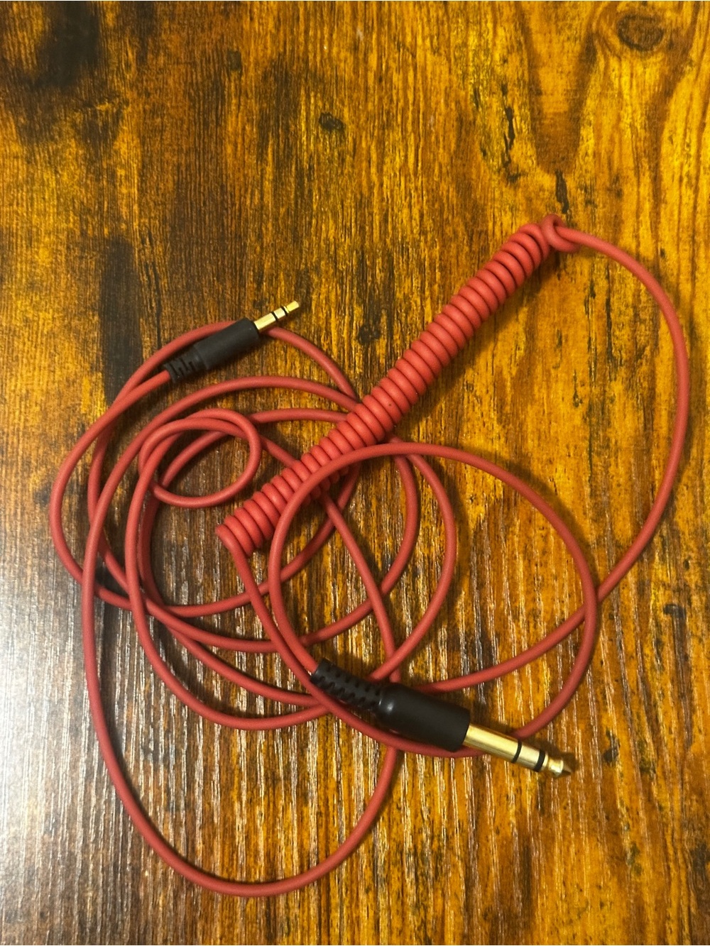 Red Coiled Auxiliary Audio Cable - 3.5mm Male to Male